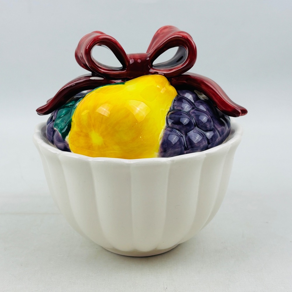 Fitz and Floyd Della Robbia Fruit Bows Sugar Bowl & Lid Lidded Vintage‎ Flaws
